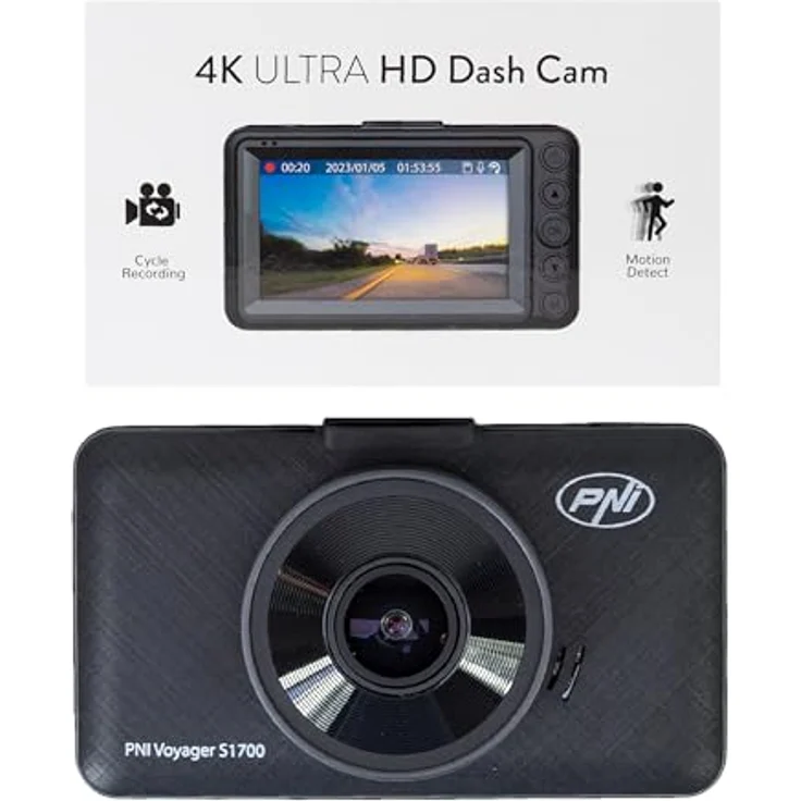 PNI 3 Dashcam Voyager S1700, 4K Autokamera mit Parkmodus, Bewegungssensor und GPS, Schwarz – Bild 2