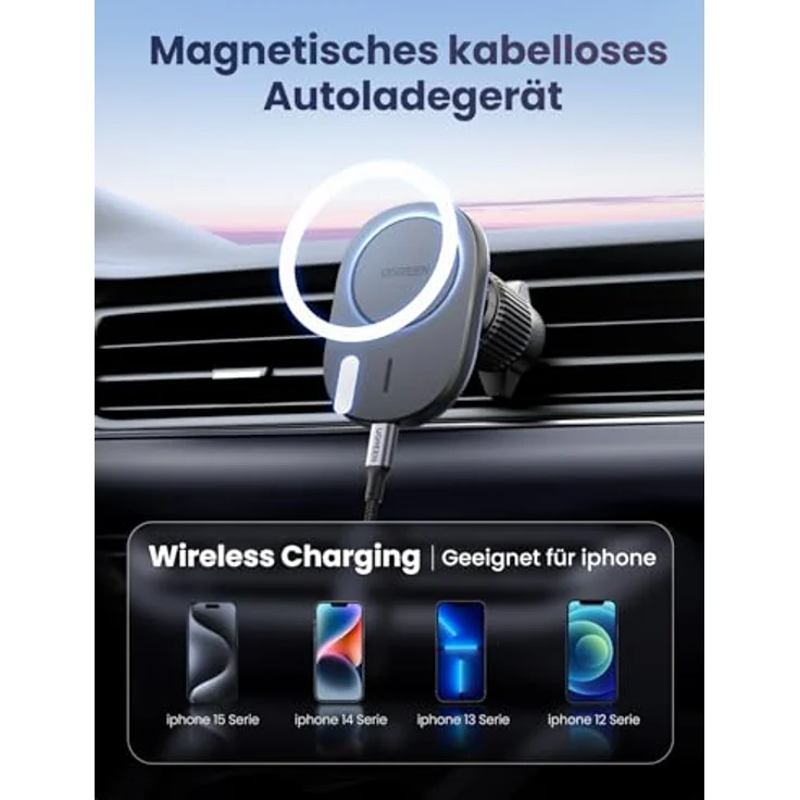UGREEN Wireless Charger Auto Handyhalterung mit Magnetfunktion, kabelloses Ladegerät kompatibel mit iPhone Serie, 360° drehbar, stark magnetisch – Bild 2