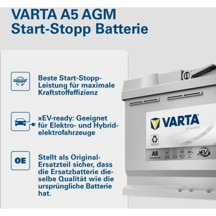 VARTA A5 Silver Dynamic AGM 12V 95Ah 850A Autobatterie für Start-Stop-Systeme, auslaufsicher und rüttelfest – Bild 2