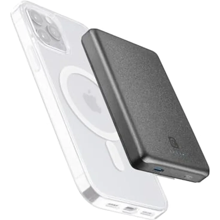 Cellularline MagSafe Wireless Power Bank MAG LITE 10000 Gray - Tragbares Ladegerät mit MagSafe-Technologie und 10.000 mAh Kapazität