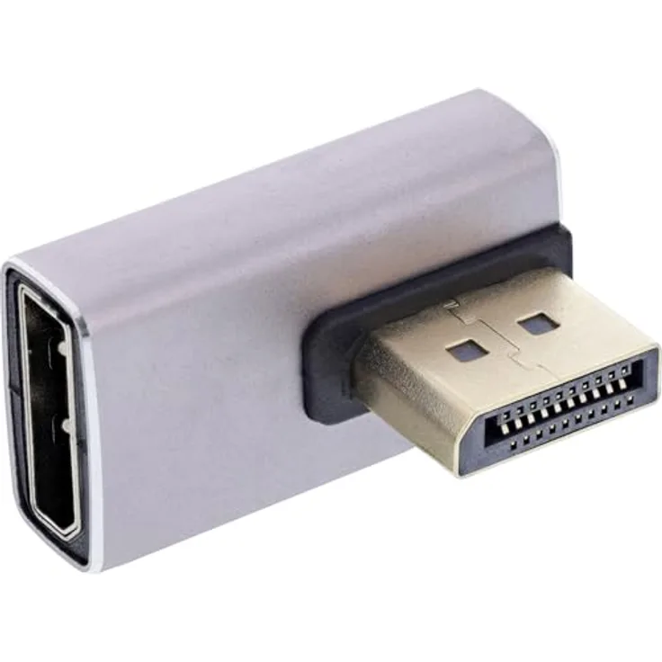 InLine DisplayPort 1.4 Adapter, 90° vertikal links gewinkelt, DP Stecker zu Buchse, 8K-kompatibel, vergoldete Kontakte, kompaktes Design, 17291I