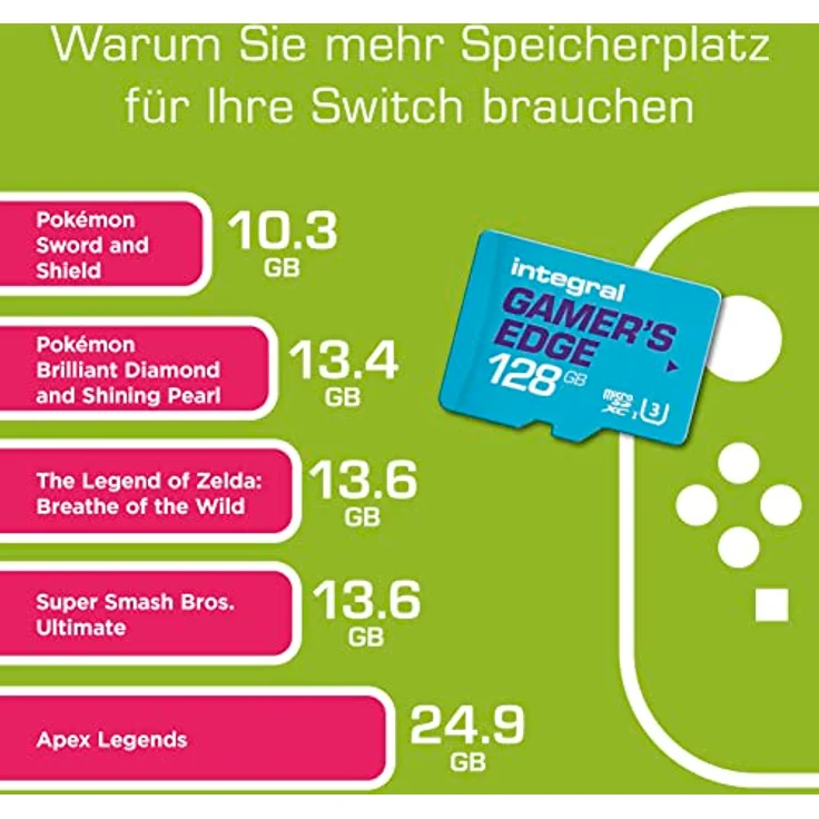 Integral 128GB Gamer's Edge Micro SD Card für die Nintendo Switch - Schnelles Laden & Speichern von Spielen Speichern von Spielen DLC & Daten Entwickelt für Nintendo Switch, Switch Lite & Switch OLED – Bild 5