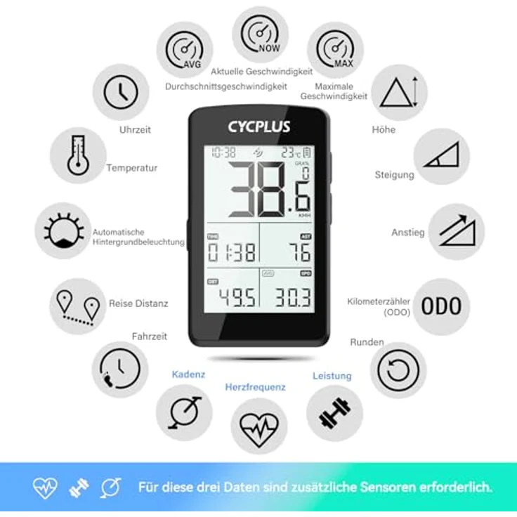 CYCPLUS GPS Fahrradcomputer ANT+ mit Bluetooth 5.0, 2,8-Zoll-LCD, 100+ Stunden Akku, IP67 wasserdicht, automatische Hintergrundbeleuchtung – Bild 5