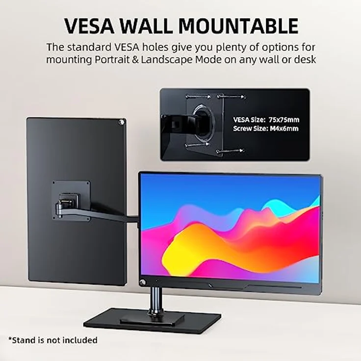 UPERFECT Portable Monitor 15,6 Zoll Full HD IPS Bildschirm, HDMI USB C, VESA-kompatibel mit Schutzhülle – Bild 5