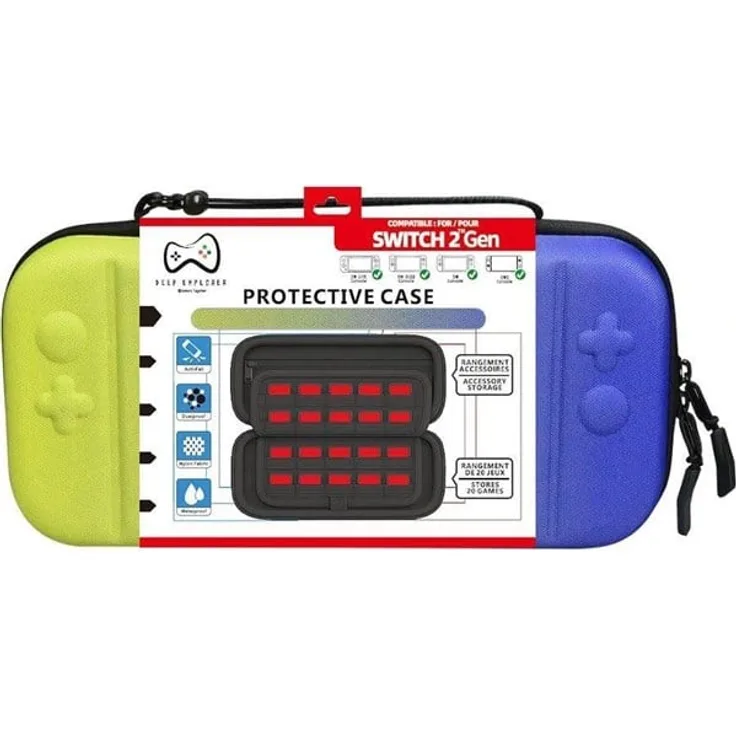 Deep Explorer Protective Case für Nintendo Switch 2, Wasserdicht und Staubdicht, Gelb/Blau mit Platz für 20 Spielkarten