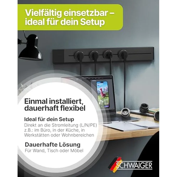 Schwaiger Steckdosenadapter für modulare Stromschiene, 6,2 cm, Schwarz, 3680 W Leistung mit Drehregler und VDE-Zertifizierung – Bild 3