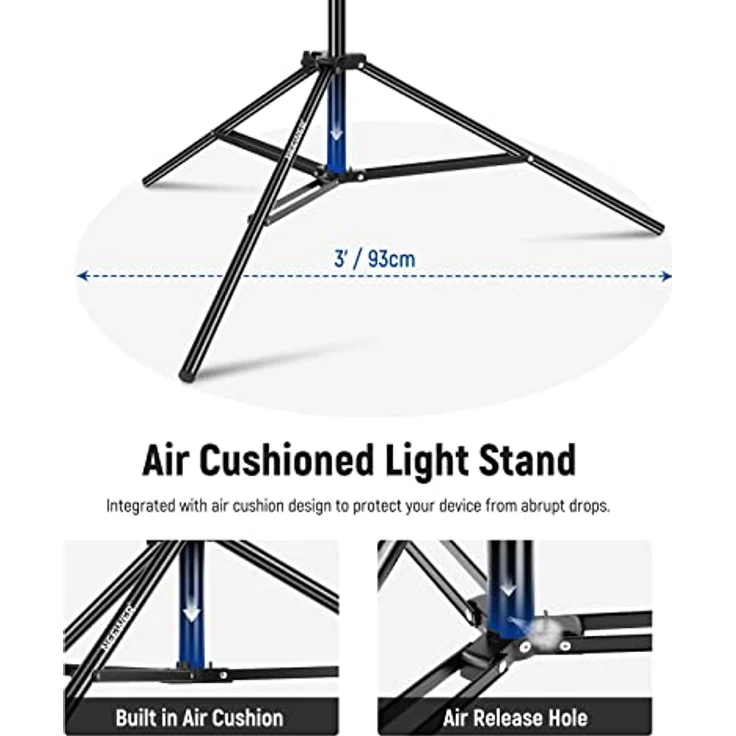 NEEWER Luftgepolstertes Aluminium Lichtstativ, 3m verstellbares Fotostativ mit Galgenarm und Gegengewicht, max. Belastung 5kg – Bild 3