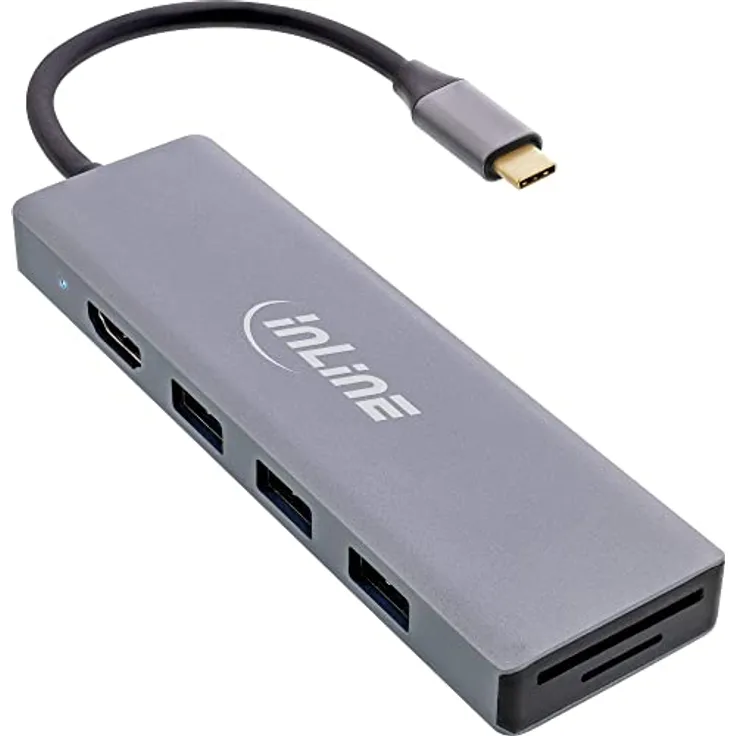 InLine® USB 3.2 Typ C Multi Hub (3X USB-A 5Gb/s + USB Typ-C (PD 100W), Cardreader, HDMI 4K@30Hz), OTG, Metallgehäuse