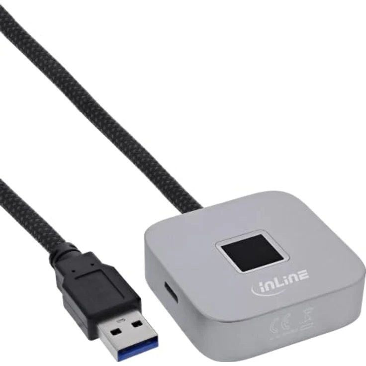 InLine® USB Fingerabdruckscanner mit Hub, Windows Hello, 1,5 m, silber, 10 Fingerabdrücke, Plug-and-Play, hohe Datensicherheit – Bild 1