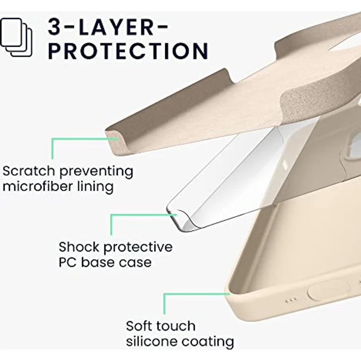 kwmobile Handyhülle für iPhone 14, Silikon Case in Creme, kabelloses Laden, anti-rutsch, stoßfest – Bild 4