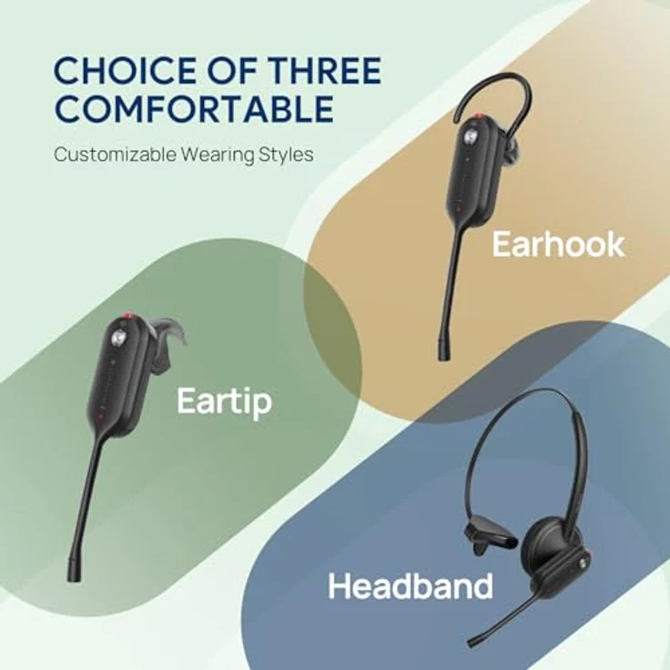Yealink WH63 E2, DECT Wireless Headset mit Mikrofon, Teams Zertifiziert, Einohr, 2x Noise Cancelling Mic, 607 Ft Reichweite, 8H Sprechzeit, 3 Tragevarianten – Bild 4