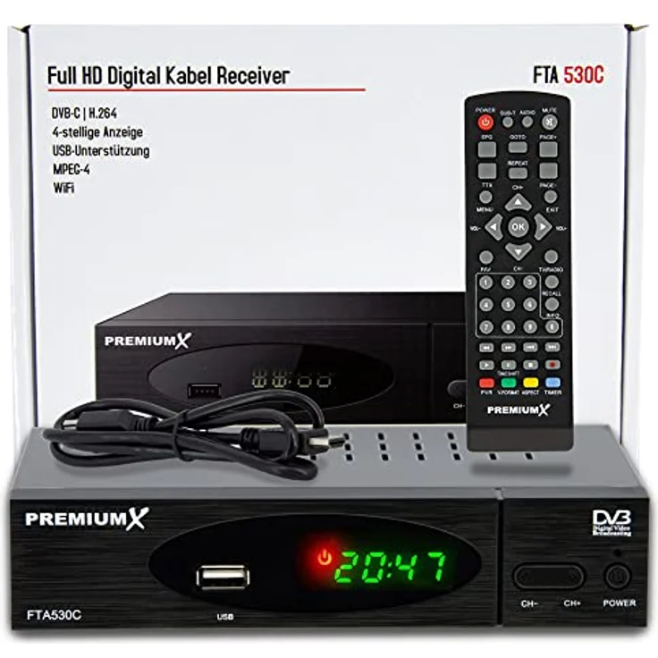 PremiumX FTA 530C DVB-C Kabel Receiver mit USB, HDMI, SCART und 1m Antennenkabel, weiß – Bild 8