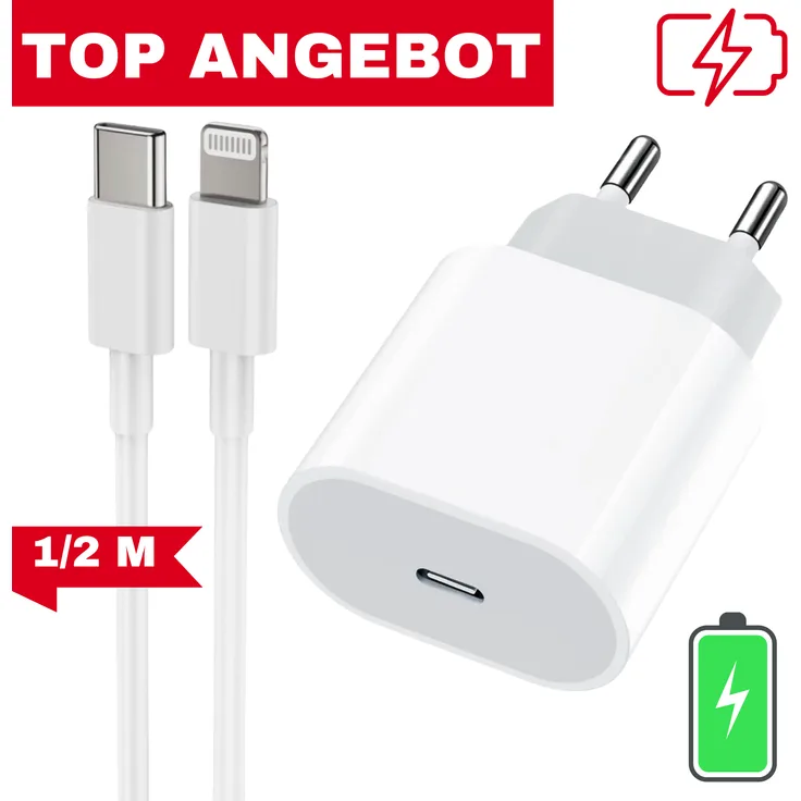 Zonoto 20W iPhone Ladekabel Set, USB-C Schnellladeadapter und USB-C auf Lightning-Kabel für iPhone 11, 12, 13, 14, X, XR, robust und langlebig