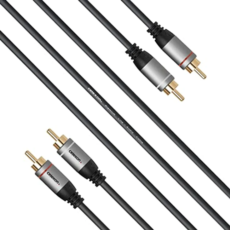 celexon 2x Cinch Stereo Audiokabel 10,0m - Professional Line, schwarz, 3-fach geschirmt, vergoldete Kontakte, flexibler Knickschutz – Bild 6