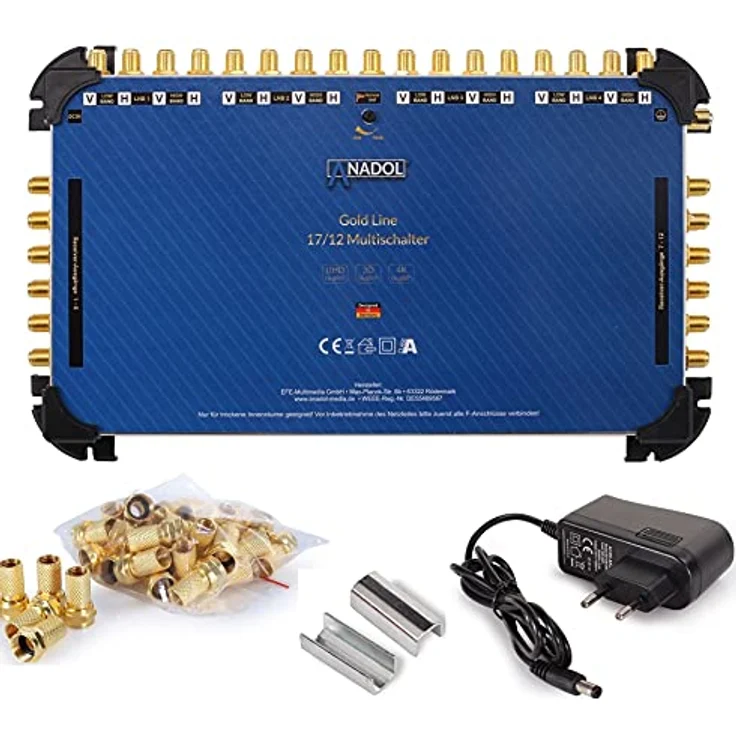 [Test 2X SEHR GUT*] Anadol Gold Line 17/12 Multischalter - für 4 Satelliten & 12 Teilnehmer - Sat Switch, sparsam Multiswitch - Digital, 4K UHD, externes Netzteil + Aufdrehhilfe + 29 F-Stecker – Bild 3