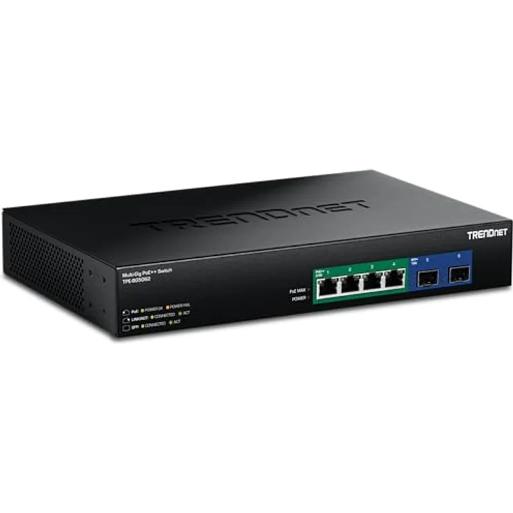 Trendnet 6-Port 2.5G GaN Power PoE++ Switch, unmanaged Netzwerk-Switch mit 240 Watt Gesamtleistung, schwarz – Bild 1