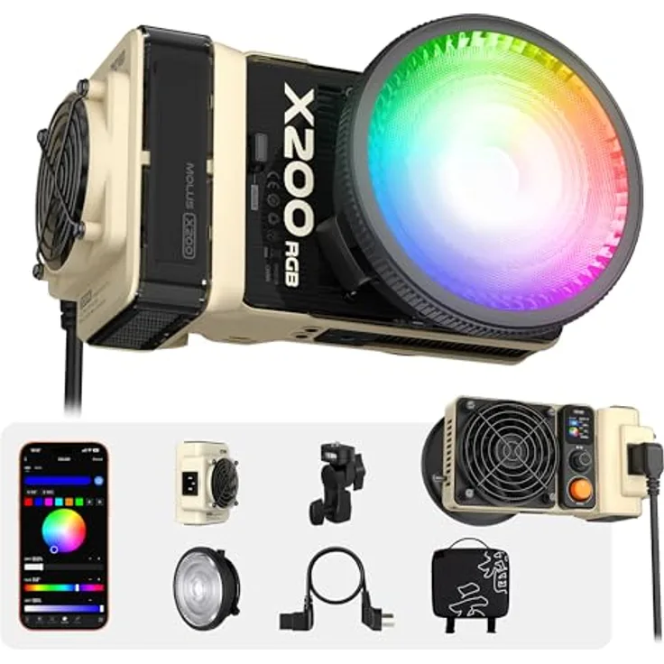 ZHIYUN MOLUS X200 RGB, 200W Videoleuchte mit Bowens-Mount, 2500K~10000K, CRI≥95, ultra-portabel, nur 830g für YouTube