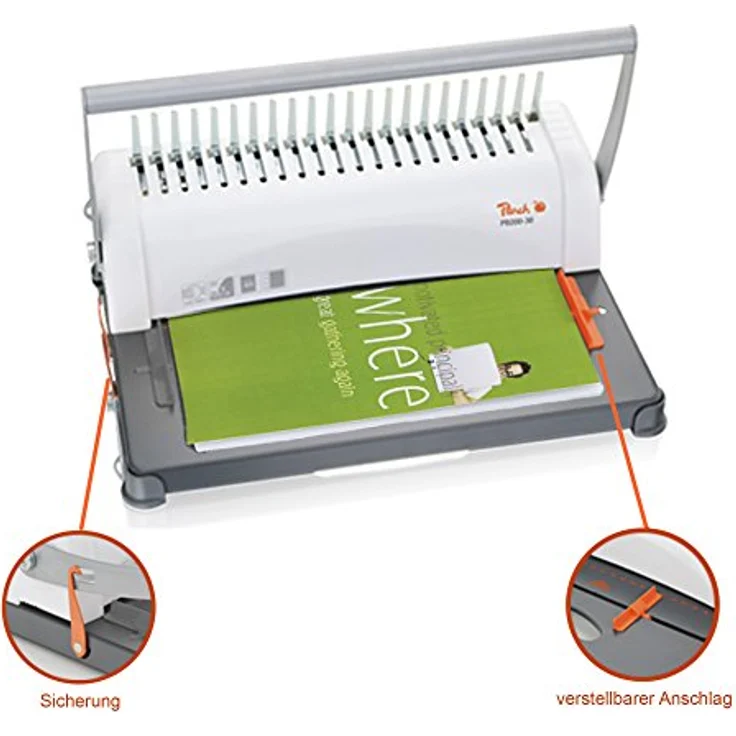 Peach PB200-30 Plastikbindegerät | Star Binder Pro - DIN-A4 | Preis--Leistungs-Sieger | bindet 350 Blatt | max. 38 mm Binderücken | 12 Blatt Stanzkapazität | inkl. 15-teiligem Starterset – Bild 5
