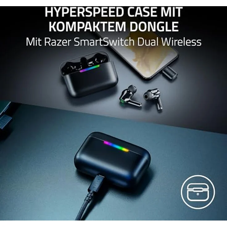 Razer Hammerhead V3 HyperSpeed, Kabellose Gaming-Ohrhörer mit ANC, 40 Std Akku, Wasserabweisend IPX4, Schwarz – Bild 4