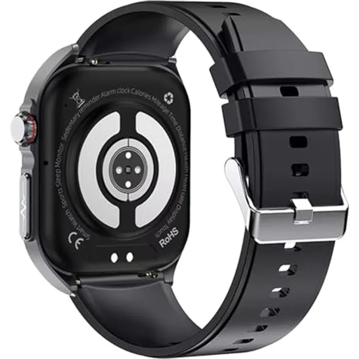 Knauermann PRO 3 Fan Edition eckig (2025) Grau, Gesundheitsuhr Smartwatch mit Telefoniefunktion, EKG Plus, HRV, SOS Funktion, BT Bluetooth, Schlafapnoe, Silikonband Schwarz – Bild 5