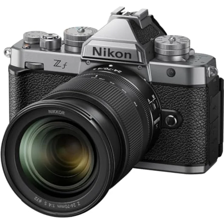 Nikon Z f Kit Nikkor Z 24-70mm 1:4 S Silber, Vollformatkamera mit 24.4 MP, 4K Video, Pixel Shift und neig- und drehbarem Touch-Monitor