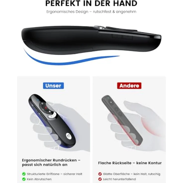 HASACOOL USB-C Presenter, kabellose PowerPoint Fernbedienung mit 2.4GHz+Bluetooth, 200m Laserpointer & 30m Reichweite, USB-A/C Receiver, Plug & Play für Windows/Mac/Linux/Android – Bild 5