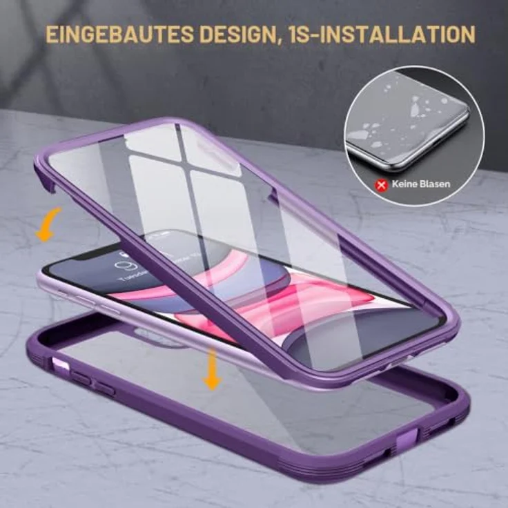 Miracase Glas Serie für iPhone 11 Hülle, 360 Grad Schutzhülle mit militärischem Schutz, stoßfest, sturzsicher, kratzfest, lila – Bild 2