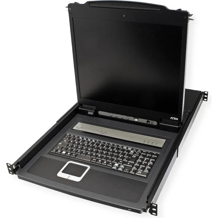 Aten CL1308N FR KVM-Switch, 8-Port mit 19"-LCD-Konsole (PS/2-USB, VGA), FR-Layout, Schwarz