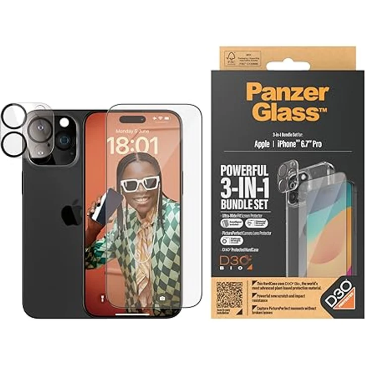 PanzerGlass Apple iPhone 15 Pro Max 2023 17 cm (6,7 Zoll) ultimativer Schutz, 3-in-1 Bundle – ClearCase mit D3O + UWF Displayschutzfolie + Kameralinsenschutz | Voller 360-Grad-Schutz vor Stürzen und – Bild 2