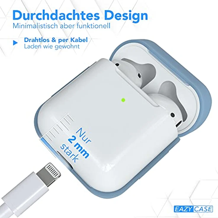 EAZY CASE Kopfhörer-Schutzhülle Silikon Hülle für Apple AirPods 1 & 2, Blau/Helllblau, Rutsch- und stoßfeste Silikontasche – Bild 5