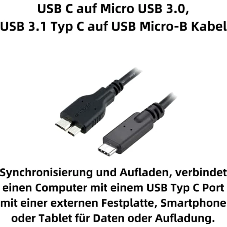Aukson B48 USB-C auf Micro-B Kabel Ladekabel– USB 3.1 Typ C auf USB 3.0 Micro B, 30cm, Superschnelle Datenübertragung bis zu 5Gbps, Ideal für Festplatten, Smartphones, Tablets – Bild 2
