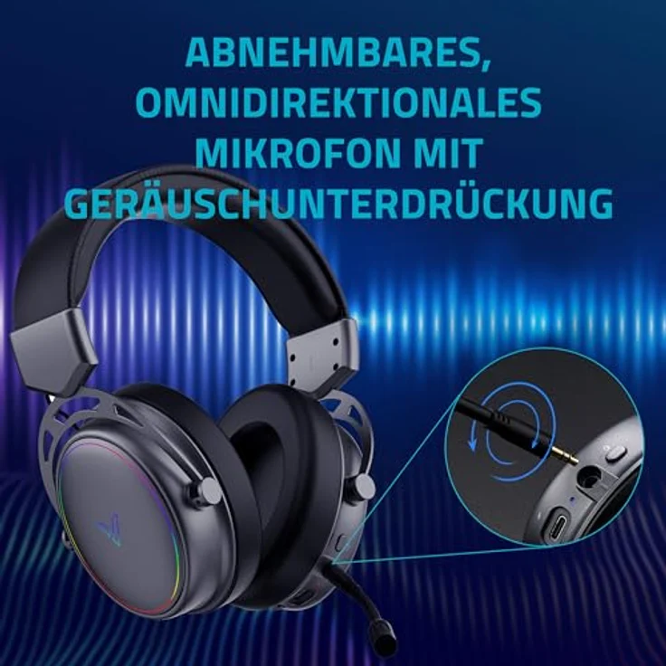 Rapoo VH800 kabelloses Gaming Over-Ear Headset, Flexibles Mikrofon, 46h Akku, Bluetooth/2,4Ghz - Space Grey – Bild 4