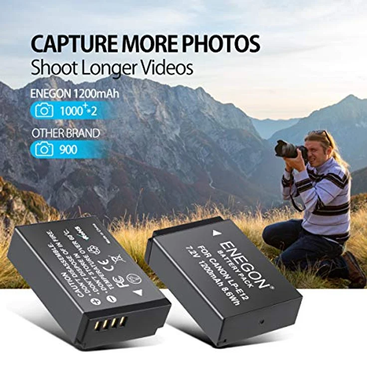 ENEGON Ersatzbatterie (2er Pack) und Rapid Dual Ladegerät für Canon LP-E12 und Canon SX70 HS, Rebel SL1, EOS-M, EOS M2, EOS M10, EOS M50, EOS M100 Digitalkamera – Bild 3