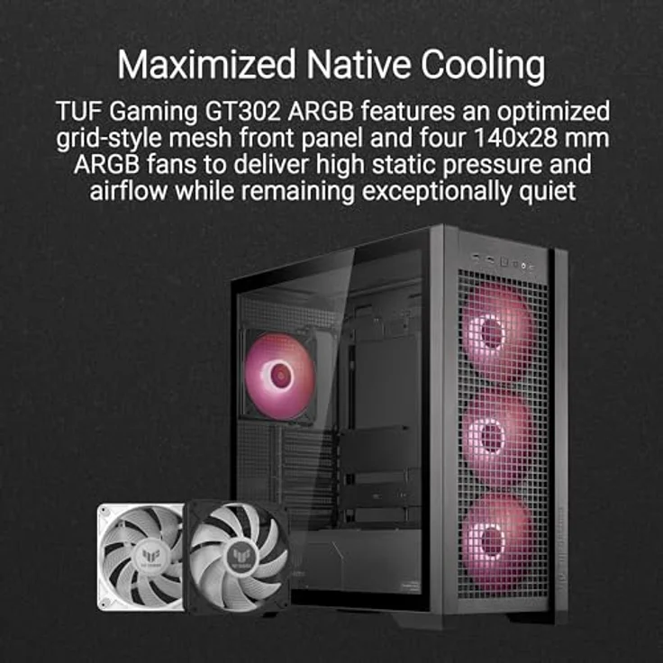 ASUS TUF Gaming GT302 TG ARGB Black, PC Gehäuse mit 3x 140 mm Lüftern, Schwarz – Bild 2