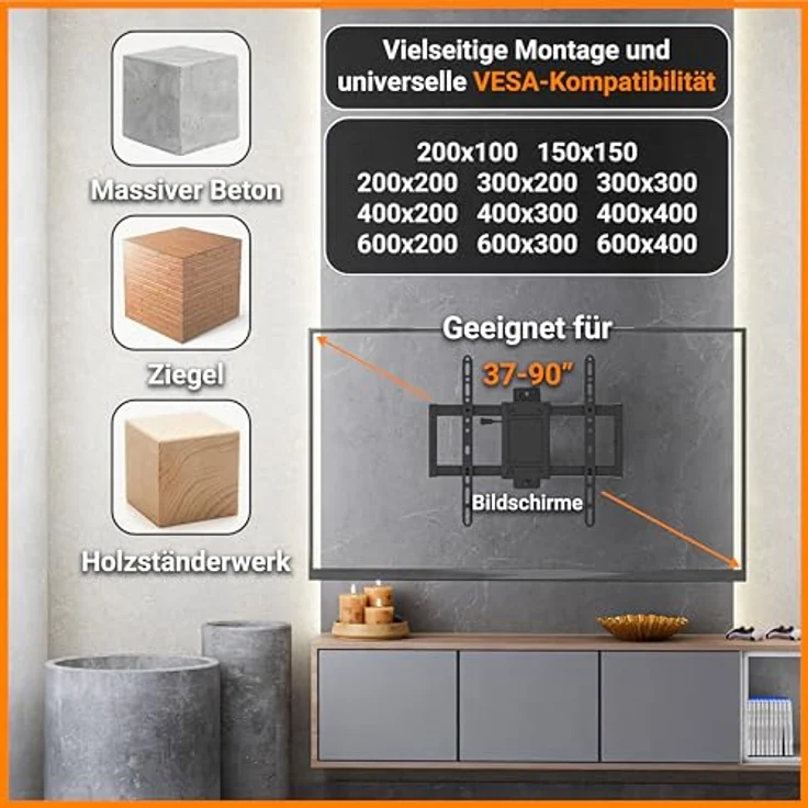 EasyLife ProMount HD90 Single XL TV Wandhalterung für große Fernseher 32–90 Zoll, neigbar & schwenkbar, bis 50 kg belastbar, VESA 600x400, inkl. Kabelmanagement, schwarz – Bild 7
