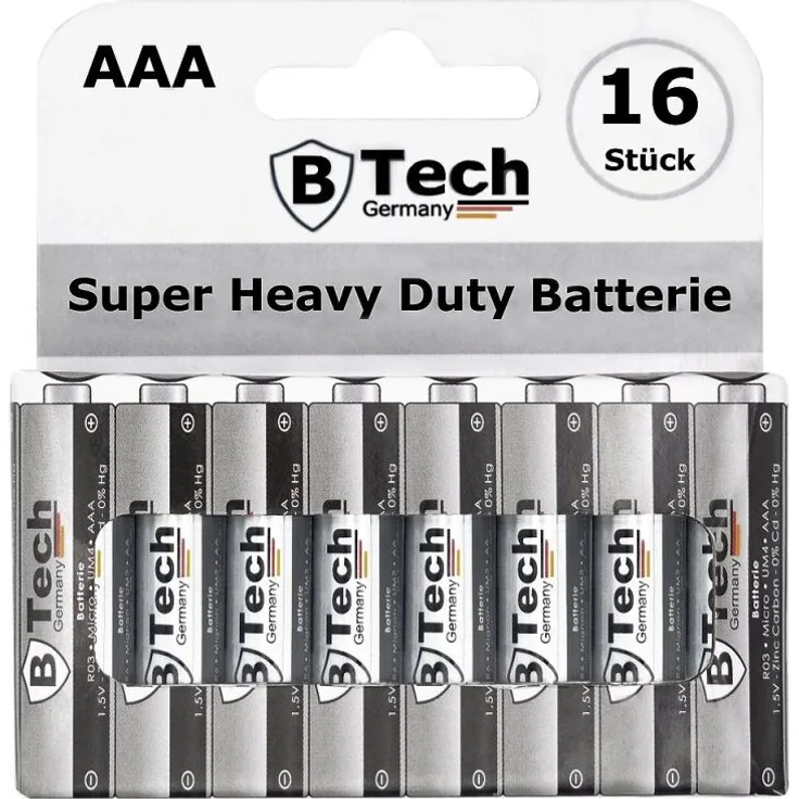 B-Tech Batterie Super Heavy Duty R03 AAA, 16er Pack, 1,5 Volt Blister