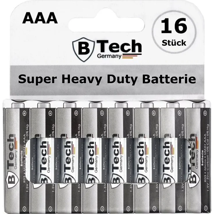 B-Tech Batterie Super Heavy Duty R03 AAA, 16er Pack, 1,5 Volt Blister