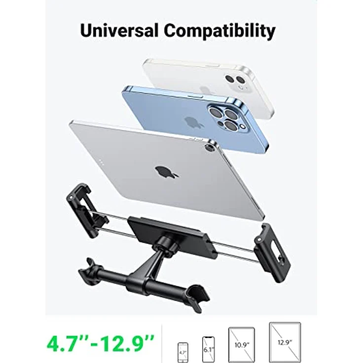 Ugreen Autohalterung Halter für Smartphones & Tablets an der Kopfstütze 4,7-12,9 Zoll schwarz – Bild 6