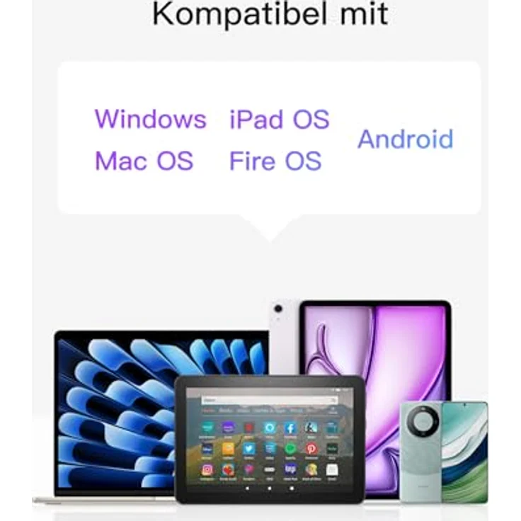 Inateck KB06007, Kabellose Bluetooth Tastatur mit KI-Funktion, 3 Bluetooth Kanälen, Deutsches QWERTZ Layout, Leise Tasten, kompatibel mit iPadOS, Android, Windows, Ergonomisches Design, lange Akkulaufzeit – Bild 3