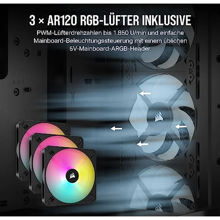 CORSAIR 3000D RGB Airflow Mid-Tower PC-Gehäuse - 3X AR120 RGB-Lüfter - DREI-Slot-GPU-Unterstützung - Geeignet Für Bis zu 8X 120mm-Lüfter - High-Airflow-Design - Schwarz – Bild 4