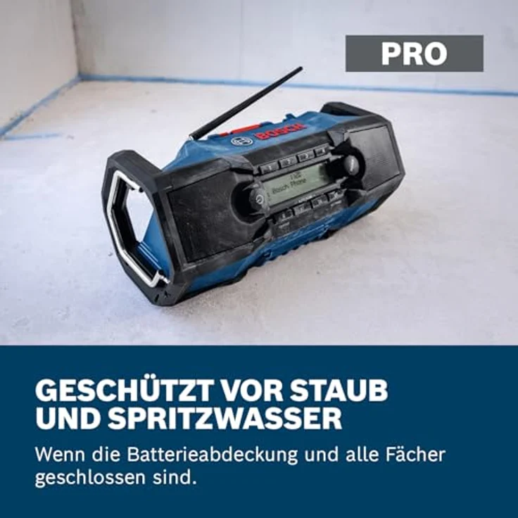Bosch PRO 18V System Akku-Radio GPB18V-3SC, DAB+, Bluetooth, FM, Multi-Speaker-Sound, tragbar mit Griff und Haken – Bild 3