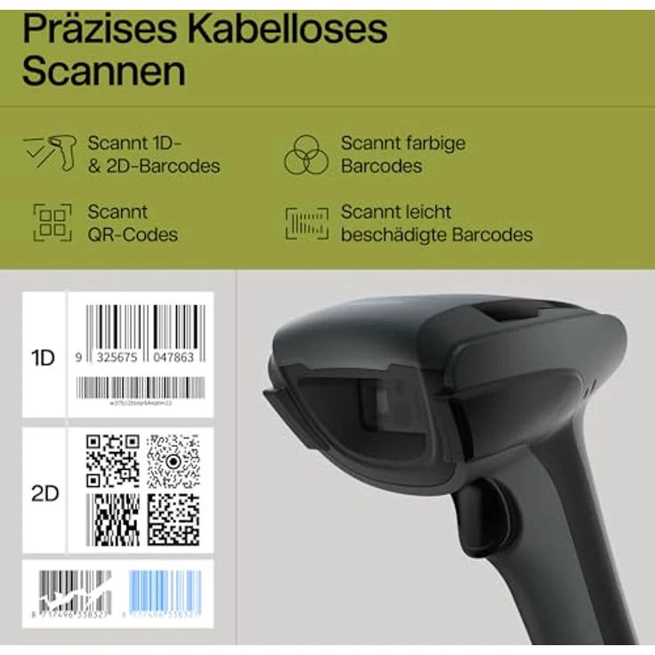 Safescan 350-BT, Kabelloser Barcode-Scanner für 1D und 2D Barcodes, Schwarz – Bild 3
