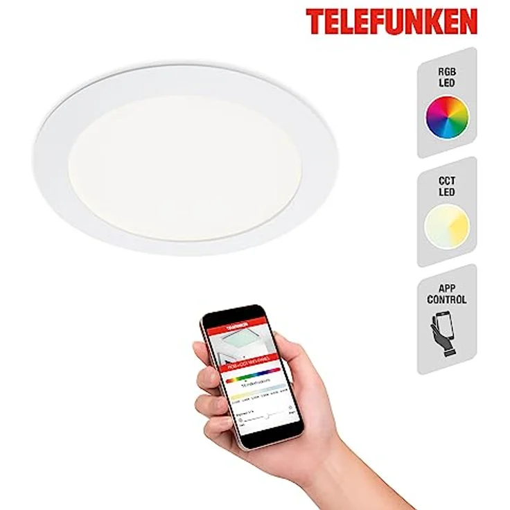 Telefunken LED-Einbauleuchte Virgo, dimmbar, RGBW-Farbwechsel, smart steuerbar, weiß, Ø 17 cm – Bild 3