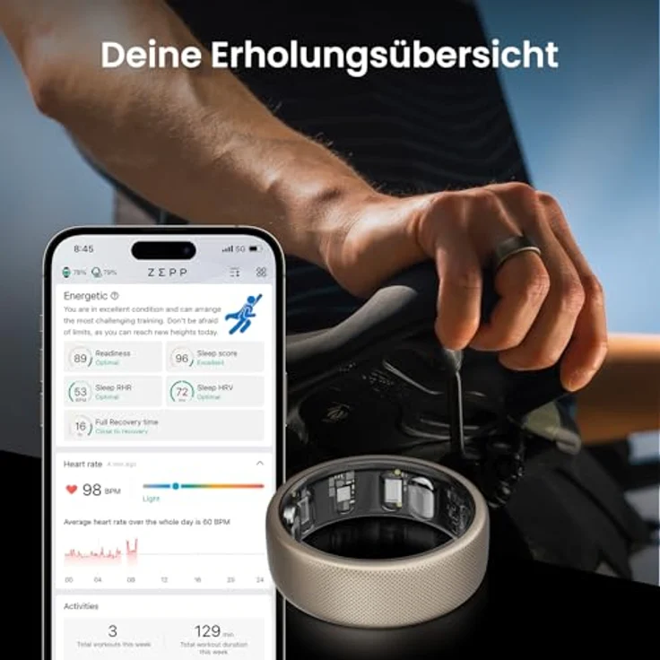 Amazfit Helio Ring Größe 12, Smart Ring mit Schlafüberwachung, Herzfrequenzmessung, 10 ATM Wasserdichtigkeit - 3,82g ultraleichter Fitness Tracker mit bis zu 4 Tagen Batterielaufzeit – Bild 5