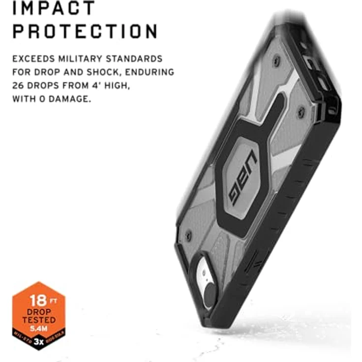 URBAN ARMOR GEAR Pathfinder MS Hülle für Apple iPhone 16E (Wireless Charging / Magnetisches Aufladen, Militärstandard) in ash (grau transparent) – Bild 4