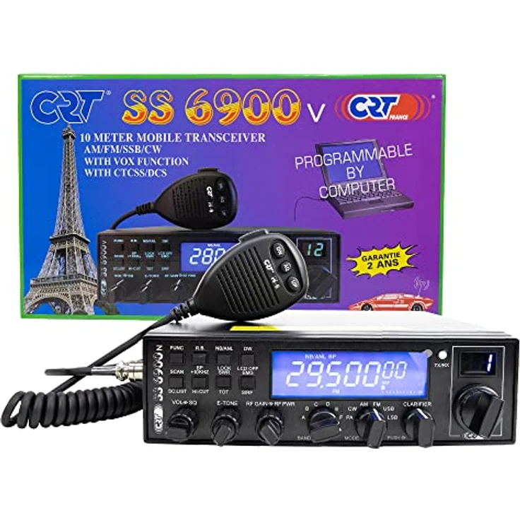 Amateur CRT SS 6900 VOX CB, AM, FM, USB, SSB, CW, PA, 28-29,7 MHz, ASQ, HF-Verstärkung, Roger Beep, 12 V, programmierbar - Preisvergleich – Bild 1