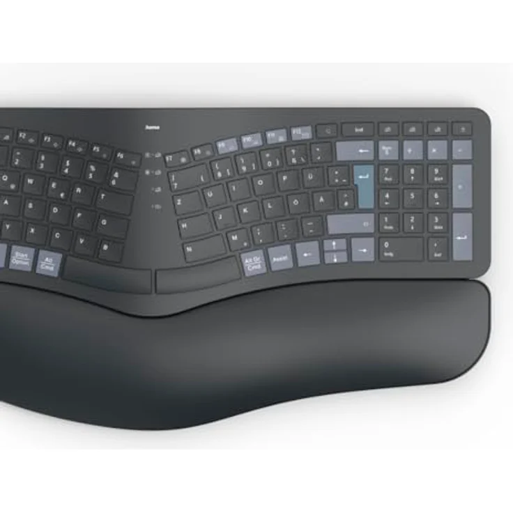 Hama WK-900 Ergo Multi-Device-Tastatur kabellos schwarz, ergonomisch geformt, dimmbare Hintergrundbeleuchtung, gepolsterte Handballenauflage – Bild 3