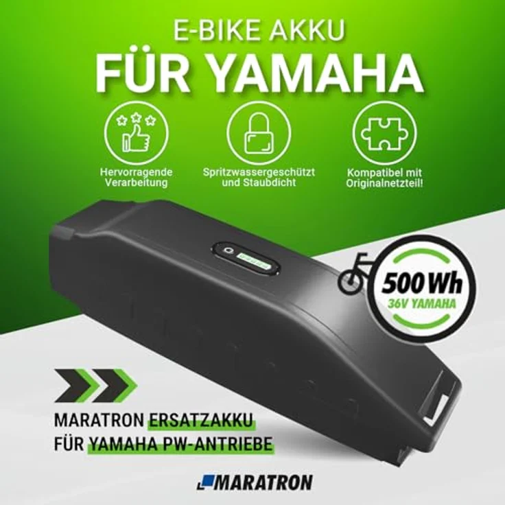 Maratron E-Bike Akku 36V 500Wh Li-Ion, kompatibel mit Yamaha Motor PW für Haibike, Winora, Batavus – Bild 2