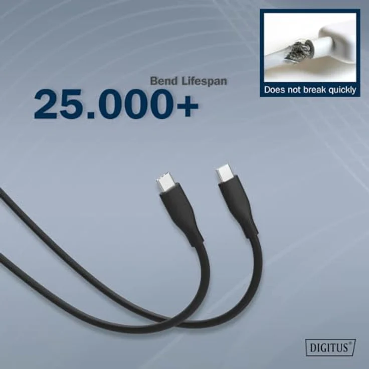 DIGITUS USB 2.0 Anschlusskabel - 2m - USB Typ-C zu Typ-C - High-Speed 480 Mbit/s - 60W Power Delivery - flexibles Silikonkabel - Schwarz – Bild 4