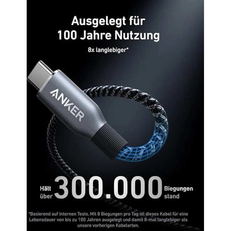 Anker Prime USB C auf USB C Kabel, 240W 180cm Schnellladekabel USB C, Upcycled Nylon im Flecht-Design, 100 Jahre Haltbarkeit, für iPhone 15/15 Pro/15 Pro Max/15 Plus, MacBook, Galaxy S24 – Bild 3